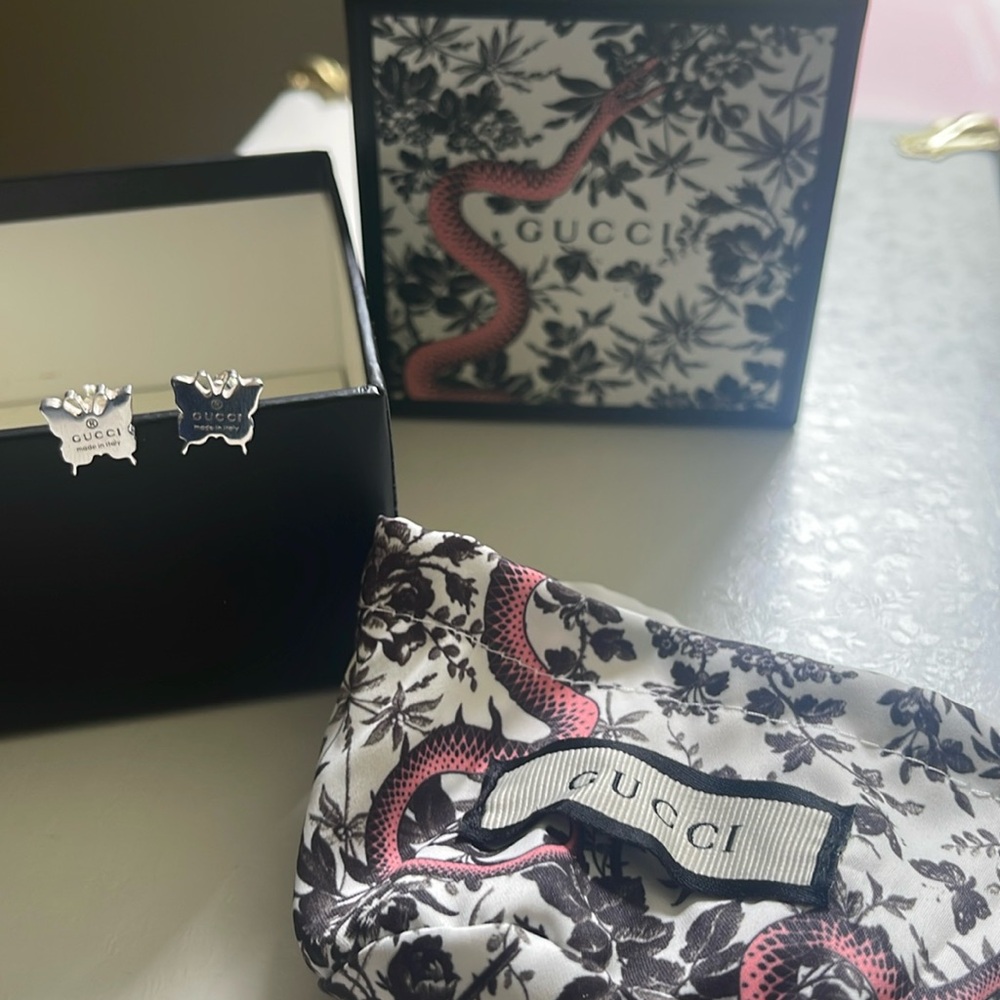 GUCCI BUTTERFLY STUD EARRINGS REAL STERLING SILVER (925)